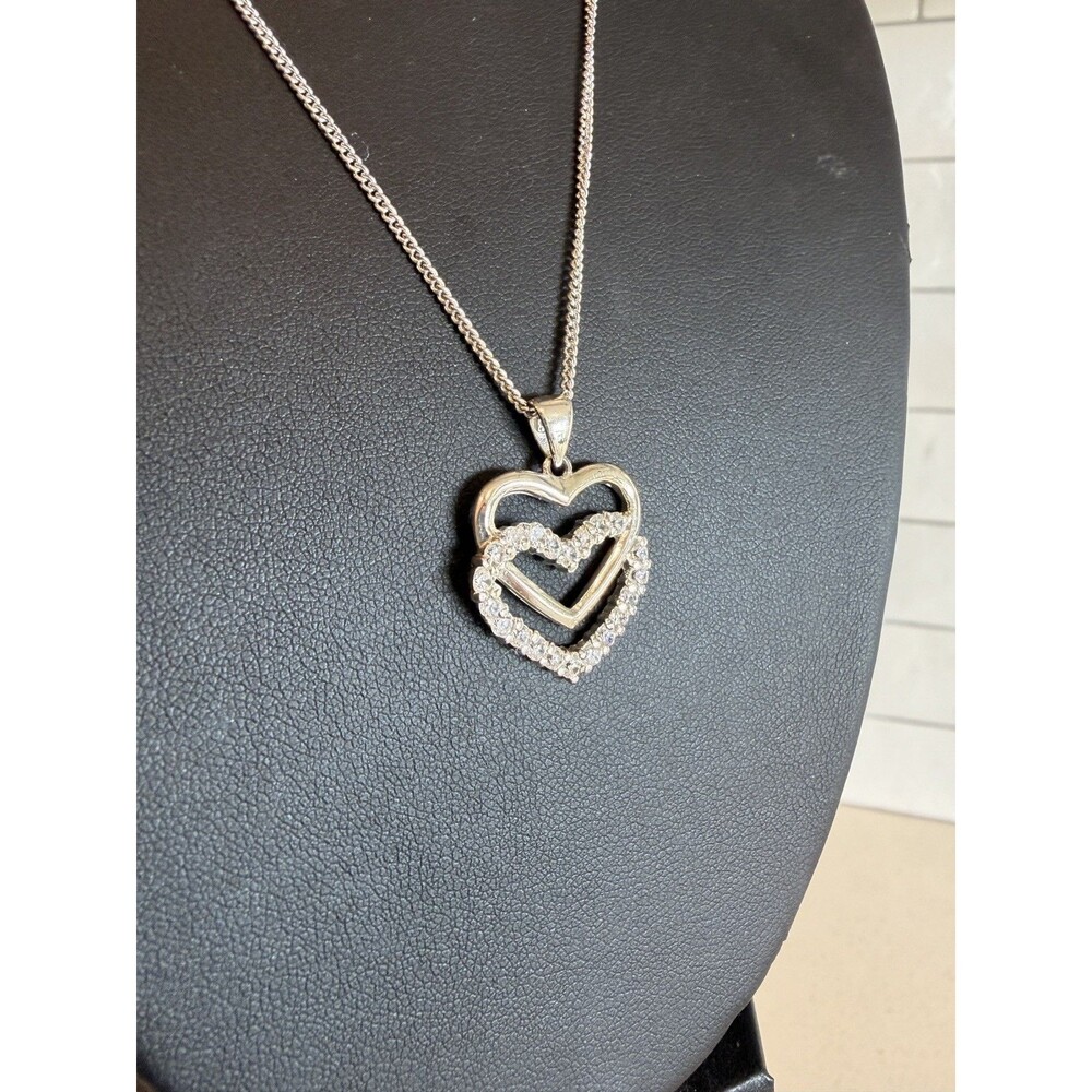 925 Sterling Silver Heart Pendant Necklace 18” CZ Crystal Rhinestone Sparkle